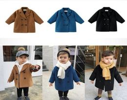 Winter Grid Jackets Boys Girls Woollen Doublebreasted Baby Boy Trench Coat Lapel Kids Outerwear Coats Wool Coat1152353