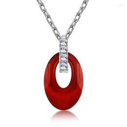 Pendant Necklaces NL-00153 Red Oval Crystal Necklace For Women Luxury Non Fading Silver Plated Summer Jewelry Valentines Day Gift Girlfriend