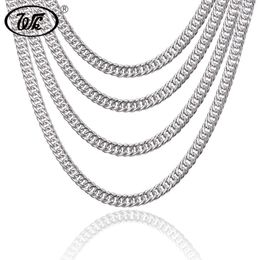 WK Genuine 925 Sterling Silver Cuban Curb Men Chain Necklace Hip Hop Rapper Mens Chains 4MM 5MM 6MM 7MM 18 20 22 Inch W9 NM0032015