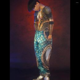 Stage Wear Men Singer Disco Dance Suit Performance Costume Print Cosplay Spandex Stretch Two Piece Suits