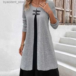 Urban Sexy Dresses Woman Fake Two-Piece Long Sleeved Dress Plus Size Fashionable in Autumn Winter Versatile Knitted Knee Length Slim A-Line Dress L240309