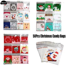 Christmas Decorations 50pcs Candy Bags Santa Gift Bag 2024 Food Xmas Cristmas Cookies Packing Supplies