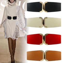 Belts 2021 Fashion Women Elastic Designer PU Leather Gold Buckle Waist Strap Adornment Dress Overcoat Stretchy Wide Waistband265c