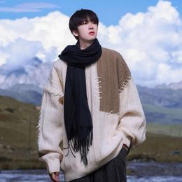 Men's Sweaters Switching Contrasting Color Sweater Autumn Winter Loose Casual Round Neck Long Sleeves Knitted Pullover Tops