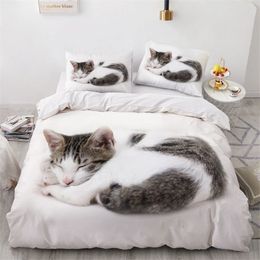 3D Bedding Sets White Duvet Quilt Cover Set Comforter Bed Linen Pillowcase King Queen 140 210cm Size Dogs Pet Dog Cat Design 21031272a