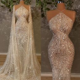 Paljetterade sjöjungfru glittrande bröllopsklänning med wrap illusion bling dubai prinsessan brudklänningar mantel de soiree turkisk couture abendkleider brud klänningar es