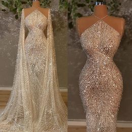 Sequined Mermaid Sparkly Wedding Dress with Wrap Illusion Bling Dubai Princess Bridal Gowns Robe De Soiree Turkish Couture Abendkleider Bride Dresses es