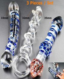 w1031 3 pieces Pyrex Glass Dildos Crystal Fake penis dicks Adult anal products Female male masturbation Sex toys set for women men1054694