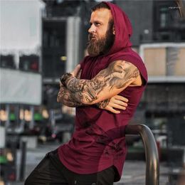 Mens Tank Tops Men Sleeveless Hoodies Autumncotton Bodybuilding Gyms Fitness Workout Man Casual Hooded Vest Male Clothing