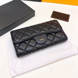 Sheepskin Bifold Purse Caviar Bag 19x10cm Designer Womens Purse Gold Hardware Metal Buckle Luxury Clutch Bag Multi-Functional Wallet Card Holder Bags Classic Black