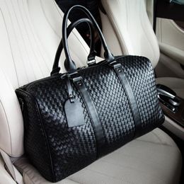 Duffel Bags Large Capacity Men's Travel Bag Big Shoulder Duffle Carry On Luggage Tote Woven Pu Leather Black Men Handbags Bol2282