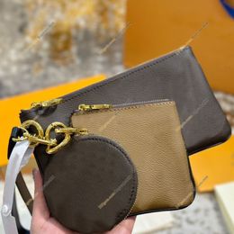 womens coin purse key pouch handbags wallet bag accessoires card holder brown letter flower wristle clutch bags with box 3pcs set 336b