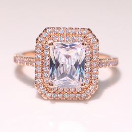 2018 New Arrival Sparkling Luxury Jewelry 925 Sterling Silver&Rose Gold Fill Princess Cut Topaz CZ Diamond Gemstones Wedding Band 343L
