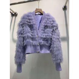 2023 Haining Autumn/Winter White Raccoon Dog Hair Button Car Terms Woven Water Diamond Pearl Tassel Short Fur Coat For Women 518739