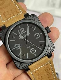 Designer Top AAA Super Men Watch Japanese quartz movement High quality fashion Watch Bell Brown Leather Black Ross Rubber Wristwatches Very nice