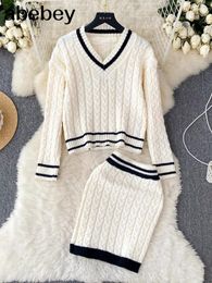 Work Dresses Sexy Sweater Set Women's Outfits Autumn Winter Knitted Slim Fit Top And Hip Wrap Skirt Two-piece Sets Y2k Ensemble Femme