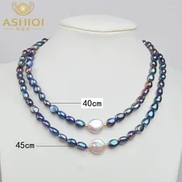 Pendants ASHIQI Black Natural Freshwater Baroque Pearl Choker Necklace For Women 925 Sterling Silver Jewellery Fashion Necklaces 2024