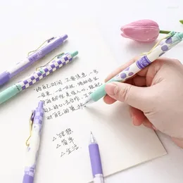 4pcs/Set 0.5mm Ballpoint Purple Tulip Gel Pens Flower Design Super Tiny Black Colour Ink Pen For Writing Office School Supplies