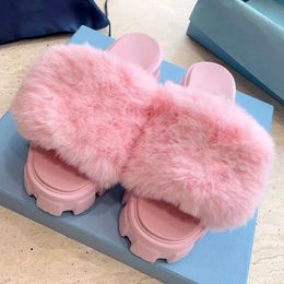 thick sole women slippers runway designer hot sale candy Colours ladies outside walking height increasing fur braid slippers for women