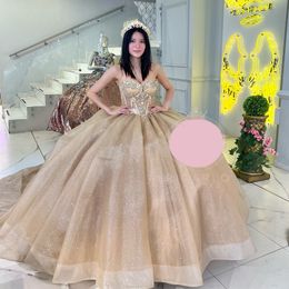 Champagne Off Shoulder Princess Ball Gown Quinceanera Dress 2024 Sweet15 16 Birthday Party Gown Sweetheart Vestidos De 15 Anos