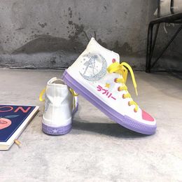 Casual Shoes Ankle Women High Top Sneakers Canvas Vulcanize 2024 Spring Female Print White