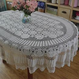 Handmade Crochet Table Cloth Oval Dinner Tablecloth Crocheted Lace Cotton Extra Long Cover253P