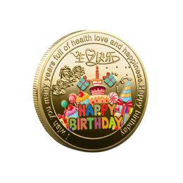 Lucky Coins of Happy Birthday Cake Gold Coins Plated Colourful Commemorative Medal for Children's Birthday Gifts