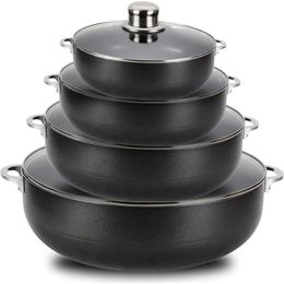 Alpine Cuisine 8 Piece Set Aluminium NonStick Caldero Stock Pot with Glass Lid Commercial Grade Cooking Dutch Oven 240304