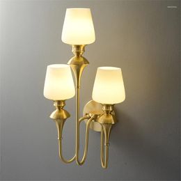 Wall Lamps Nordic Luxury Gold Three-head All-copper Modern Villa El Living Room Study Bedroom Corridor Art Deco Lights