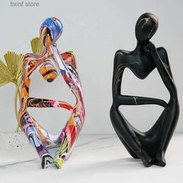 Decorative Objects Figurines Resin Thinker Statue Colourful Art Abstract Sculpture Modern Home Decor Accents Large Graffiti Collectible Figurines T240309