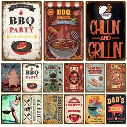 Metal Painting Metal Sign Plaque BBQ Party Time Grill Plate Retro Painting Iron Tin Sign Wall Art Picture For Garden Home Living Room Decor Pub T240309