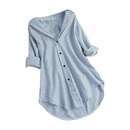Women's Blouses Striped Print Blouse Long Sleeved Spring/summer Shirt Women Korean Style Oversize Shirts Button Lapel Clothes