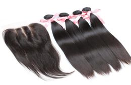 Wholehead Top Closure with Hair Bundles 5PCS Unprocessed Brazilian Human Virgin Hair Weaves Silky Straight Extensions Greatremy2080076