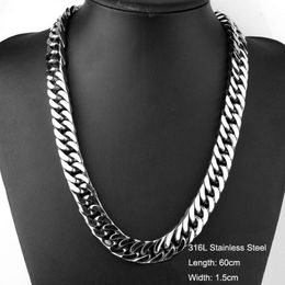 316L Stainless Steel Fashion ed Curb Cuban Link Chain Necklace For Men's Hip Hop Bling Bling Punk Accessories 60cm 1 5cm353n