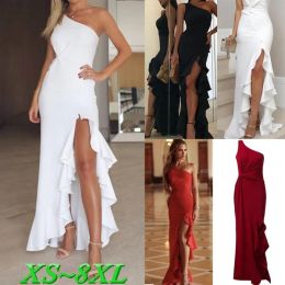 Dress New 2022 Women Sexy Dress Mermaid Maxi Dress One Shoulder Ruched Ruffle Formal Evening Split Dresses Large Size Dresses XS8XL