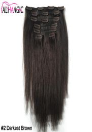 Peruvian Straight Natural Hair Clip Ins 7PcsSet 100G Clip on Straight Virgin Human Hair Clip Extensions Natural Colour 1307968