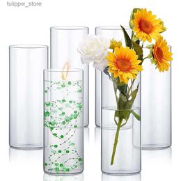 Vases 6PCS Glass Cylinder Vases Bulk Tall Cylinder Vase Floating Candle Holders Clear Flower Vase for Floral Wedding Home Decoration L240309