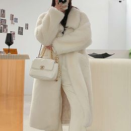 Haining Fur Winter New Tuscany Leather And Integrated Lamb Wool Long Sheep Cut Fleece Coat For Women 2387