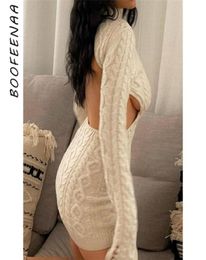 Casual Dresses BOOFEENAA Sexy Knitted Sweater Fall Winter Clothes For Women 2021 Open Back Long Sleeve Mini Bodycon Dress C71HZ477512269