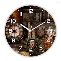 Wall Clocks 3D Vintage Steampunk And Gears Clock For Living Room Antique Industrial Large Round Watch Bedroom Kitchen Decor