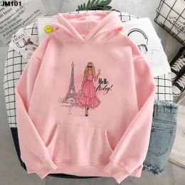 Sweatshirts Fashion Girl Paris Eiffel Tower Print Women Sweatshirt Autumn And Winter Harajuku Casual Streetwear Hoodie Longsleeved Pullover