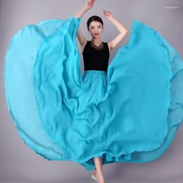 Stage Wear 720 Degree Dance Skirt Pleated Long Women's Summer Solid Colour High Waist Chiffon Large Swing