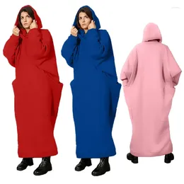 Women's Hoodies Long Big Pockets Straight Fleece Tunics Maxi Dress Spring Autumn Casual Sweatshirts Pullover Streetwear