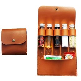 Outdoor Camping Spice Bottles Kit Portable Bag With Bottle Travel Holder Seasoning Jar Organiser 240223