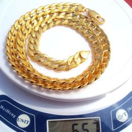 24k 100% Link Not Chain Gold Not 23 6inch Sand Necklace Cuban Real Solid Solid Gold Sequence Two-sided Money296w