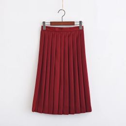 Dresses Japanese Preppy Style Pleated Skirt Women's Cute Girls Student Uniform Jk Solid Kneelength Skirt Black & Navy Blue & Wine Red