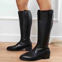 Boots Dress Shoes Fashion Black Knee High British Desiger Zip Long Motorcycle Casual Comfort Warm Botines De Mujer