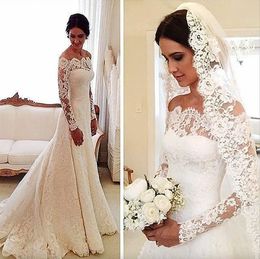 2024 Lace A-Line Wedding Dress Long Sleeves Sexy Off Shoulder Vintage Custom Made Sweep Train Bridal Gowns