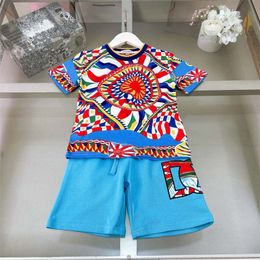 Kids girls boys two pcs sets fashion summer cotton vintage floral Outfits designer kids girl skirt dress set boy jumper tshirt childrens clothes