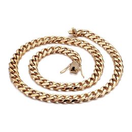 Hip-Hop Mens Jewellery Crystals CZ Stone Stainless Steel Fashion Large Curb Chain Necklace Gold Tone 15mm 76cm 30 Inch Chains340c